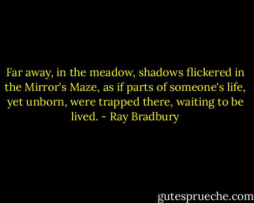 Far away, in the meadow, shadows flickered in the Mirror's Maze, as if parts of someone's life, yet unborn, were trapped there, waiting to be lived. - Ray Bradbury