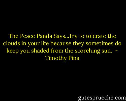 The Peace Panda Says...Try to tolerate the clouds in your life because they sometimes do keep you shaded from the scorching sun.  - Timothy Pina
