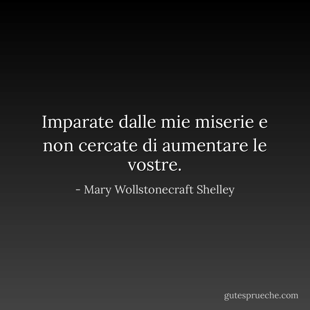 Imparate dalle mie miserie e non cercate di aumentare le vostre. - Mary Wollstonecraft Shelley