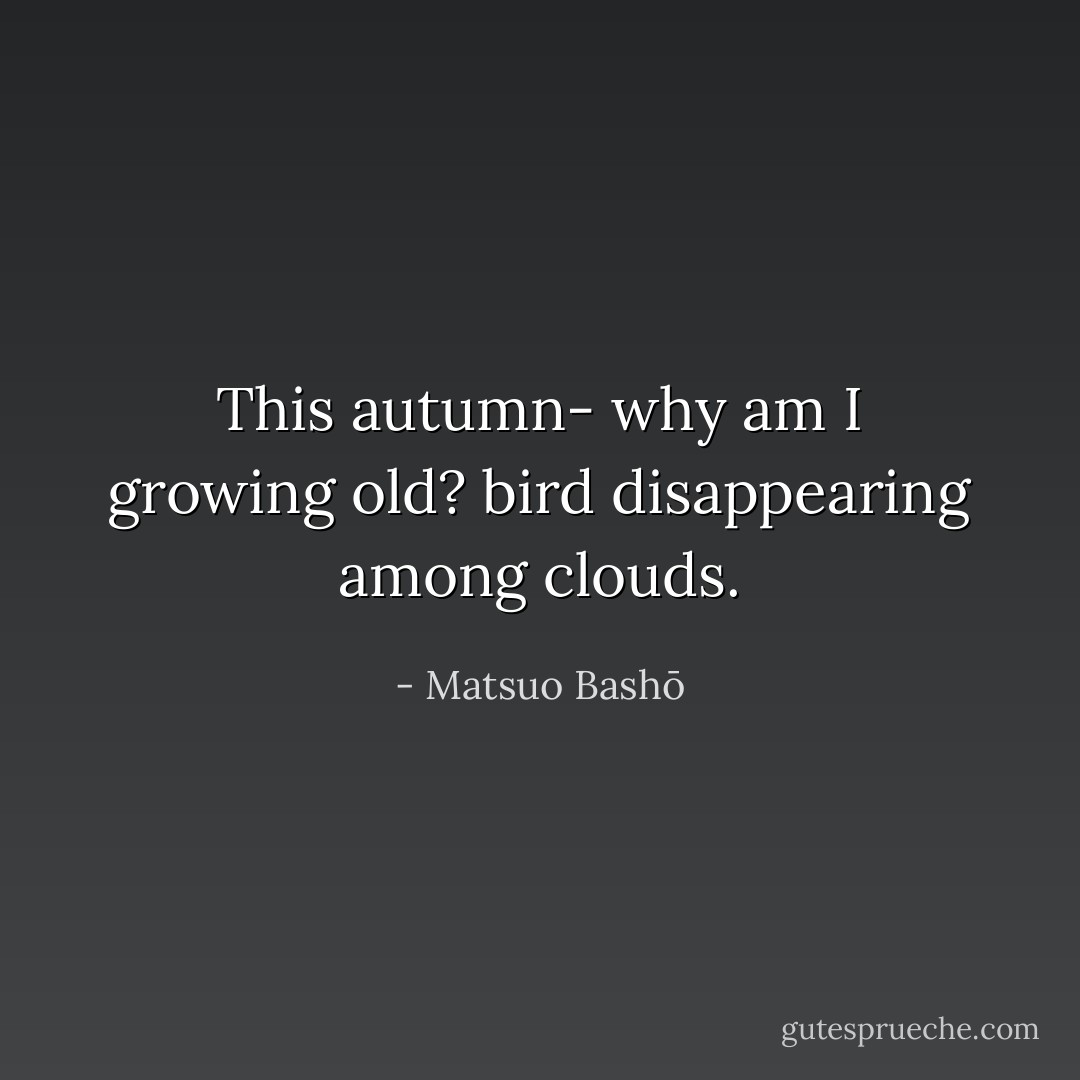 This autumn-<br />why am I growing old?<br />bird disappearing among clouds. - Matsuo Bashō