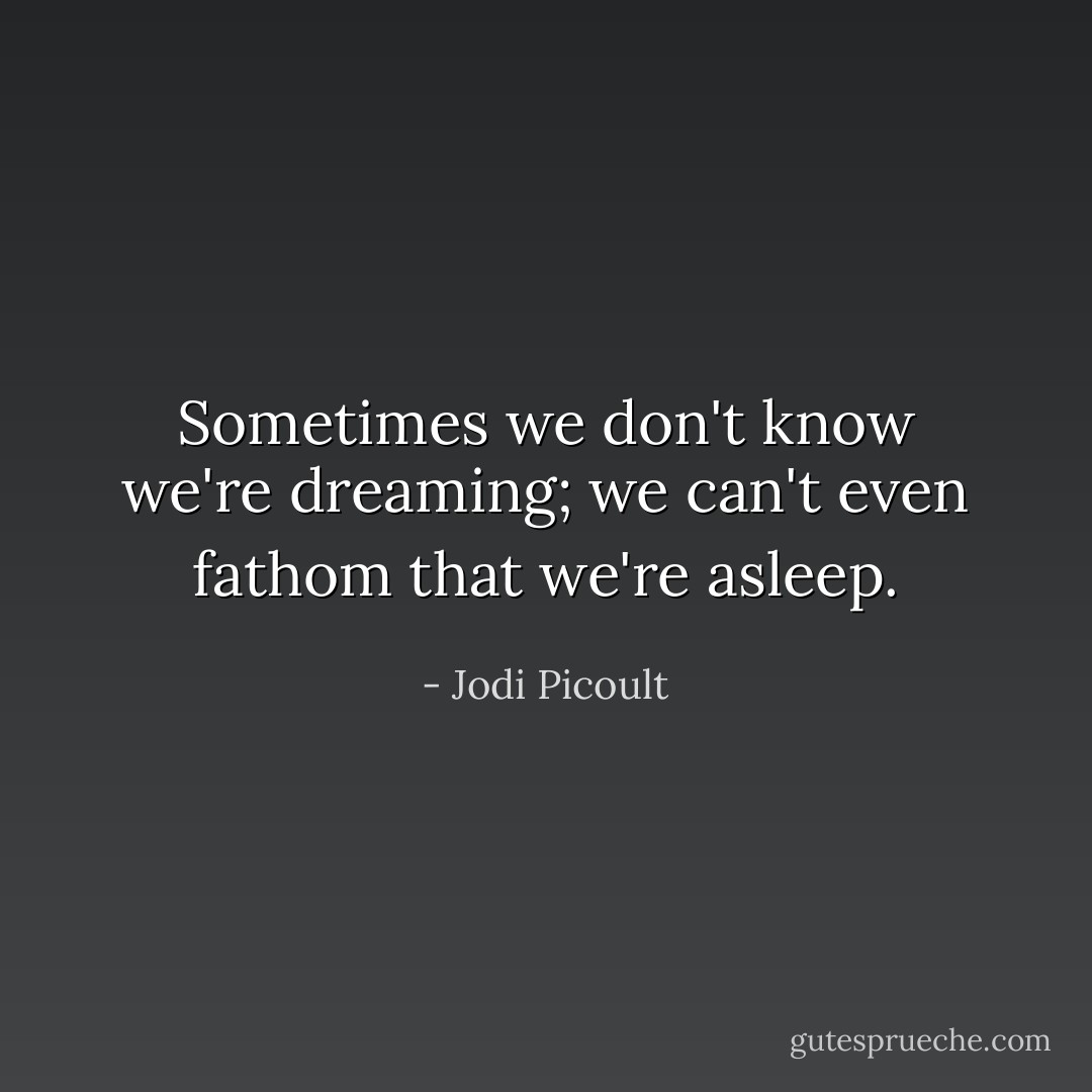 Sometimes we don't know we're dreaming; we can't even fathom that we're asleep. - Jodi Picoult