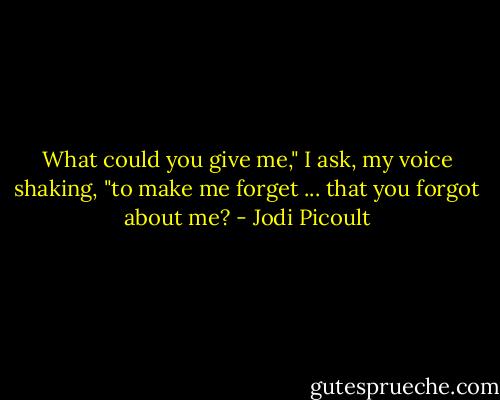 What could you give me," I ask, my voice shaking, "to make me forget ... that you forgot about me? - Jodi Picoult