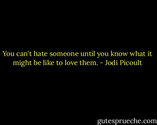You can't hate someone until you know what it might be like to love them. - Jodi Picoult