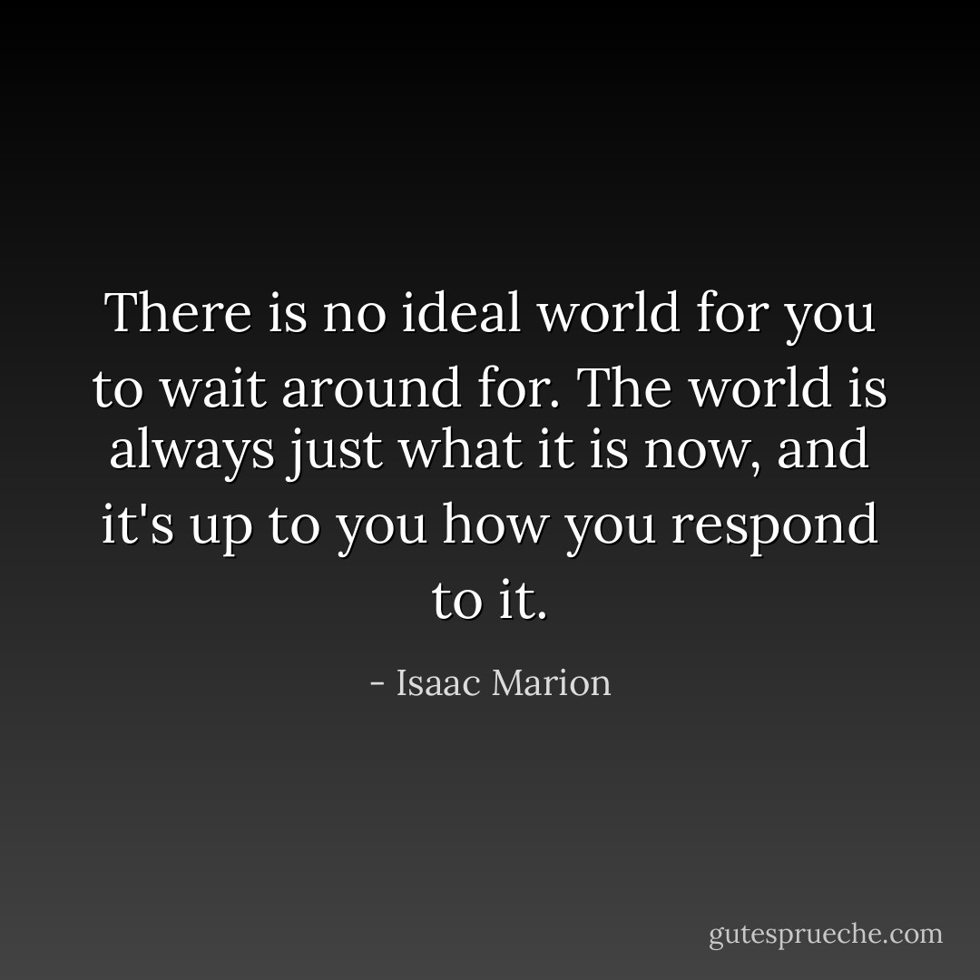 There is no ideal world for you to wait around for. The world is always just what it is now, and it's up to you how you respond to it. - Isaac Marion