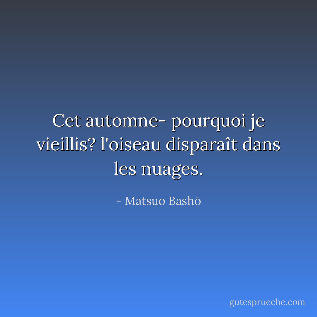 Cet automne-<br />pourquoi je vieillis?<br />l'oiseau disparaît dans les nuages. - Matsuo Bashō