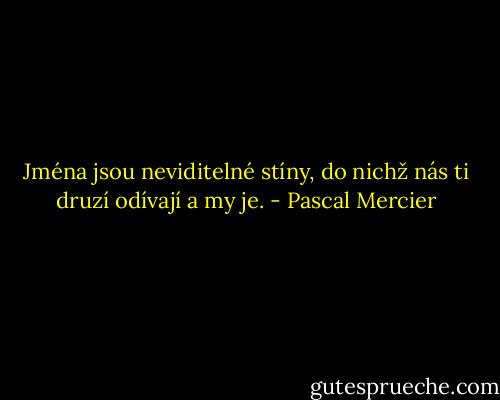 Jména jsou neviditelné stíny, do nichž nás ti druzí odívají a my je. - Pascal Mercier