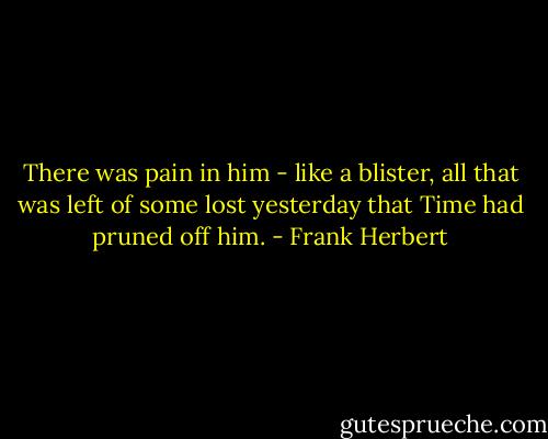 There was pain in him - like a blister, all that was left of some lost yesterday that Time had pruned off him. - Frank Herbert