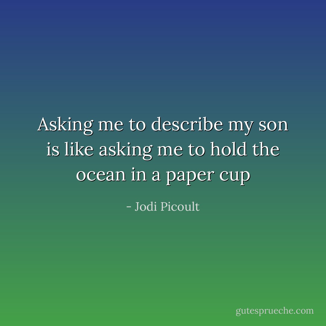Asking me to describe my son is like asking me to hold the ocean in a paper cup - Jodi Picoult