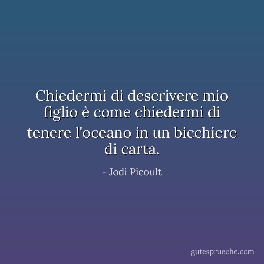 Chiedermi di descrivere mio figlio è come chiedermi di tenere l'oceano in un bicchiere di carta. - Jodi Picoult