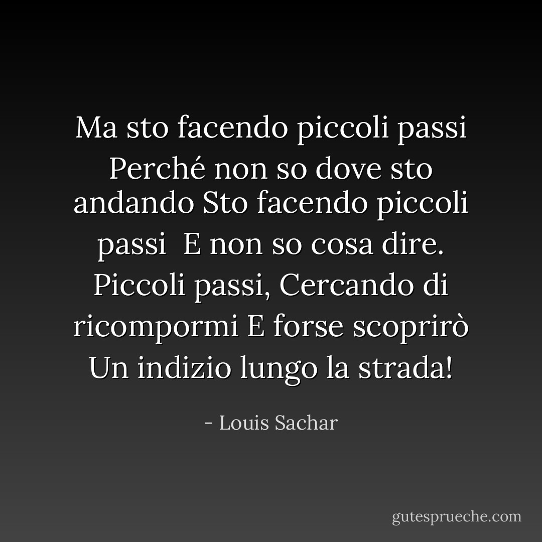 Ma sto facendo piccoli passi<br />Perché non so dove sto andando<br />Sto facendo piccoli passi <br />E non so cosa dire.<br />Piccoli passi,<br />Cercando di ricompormi<br />E forse scoprirò<br />Un indizio lungo la strada! - Louis Sachar