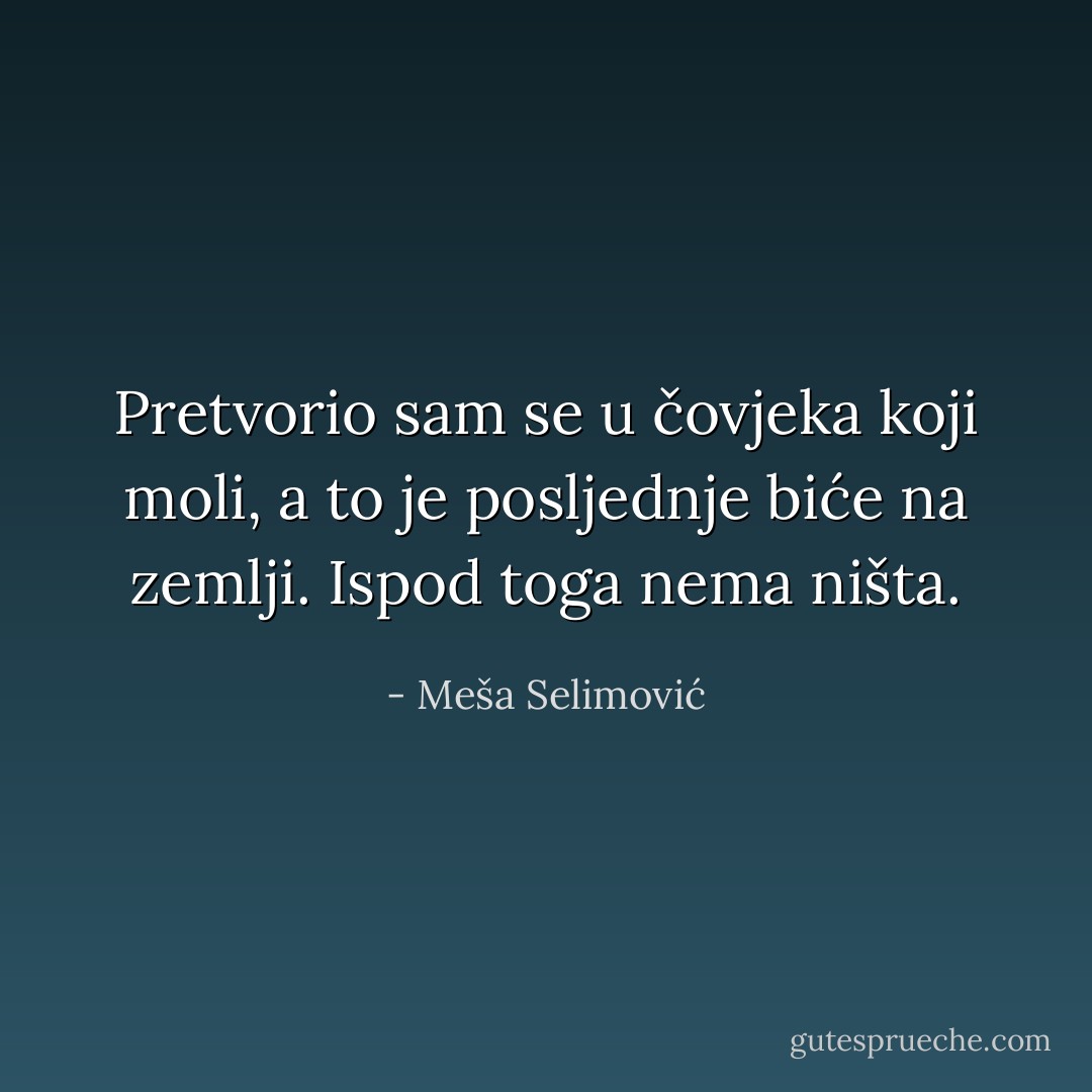Pretvorio sam se u čovjeka koji moli, a to je posljednje biće na zemlji. Ispod toga nema ništa. - Meša Selimović