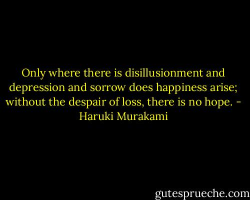 Only where there is disillusionment and depression and sorrow does happiness arise; without the despair of loss, there is no hope. - Haruki Murakami