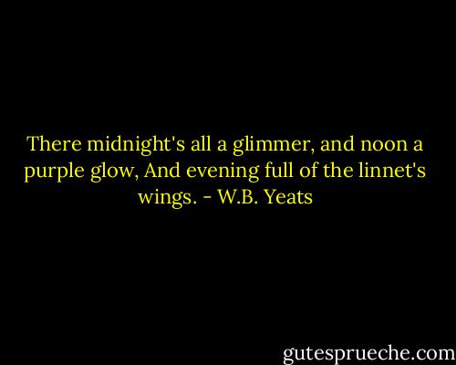 There midnight's all a glimmer, and noon a purple glow,<br />And evening full of the linnet's wings. - W.B. Yeats
