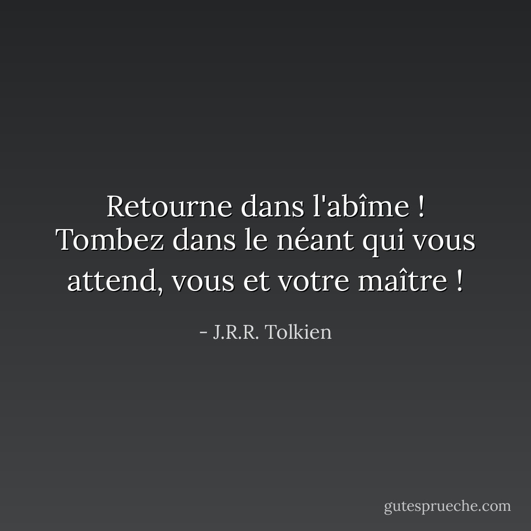 Retourne dans l'abîme ! Tombez dans le néant qui vous attend, vous et votre maître ! - J.R.R. Tolkien