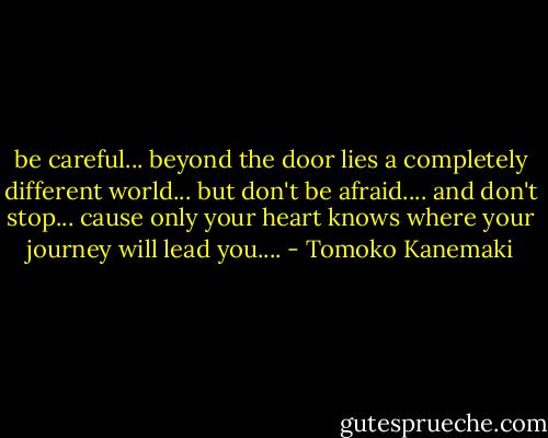 be careful... beyond the door lies a completely different world... but don't be afraid.... and don't stop... cause only your heart knows where your journey will lead you.... - Tomoko Kanemaki