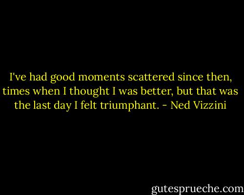 I've had good moments scattered since then, times when I thought I was better, but that was the last day I felt triumphant. - Ned Vizzini