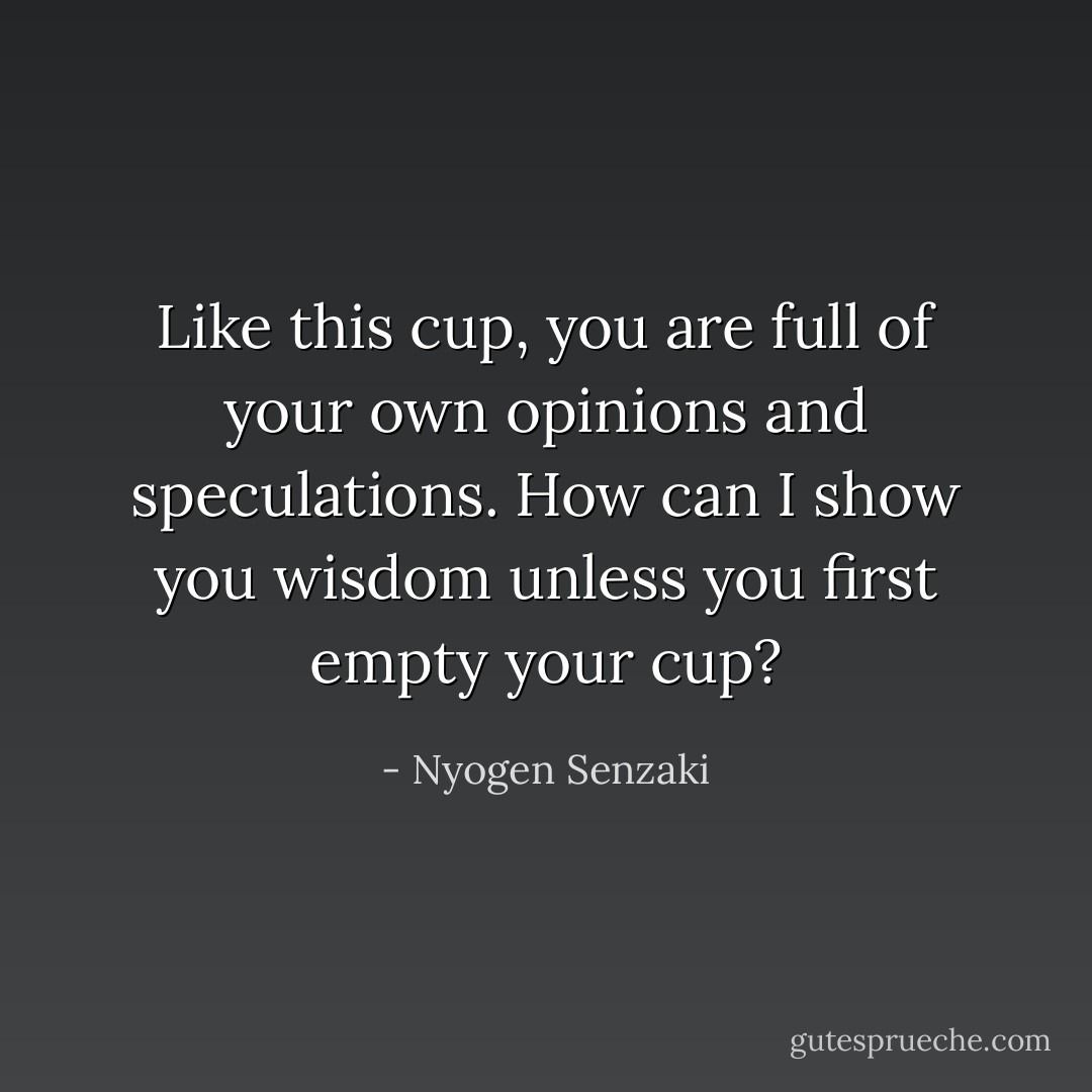 Like this cup, you are full of your own opinions and speculations. How can I show you wisdom unless you first empty your cup? - Nyogen Senzaki