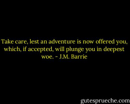 Take care, lest an adventure is now offered you, which, if accepted, will plunge you in deepest woe. - J.M. Barrie