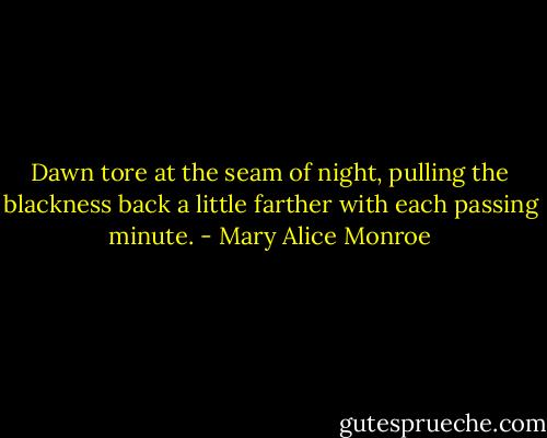 Dawn tore at the seam of night, pulling the blackness back a little farther with each passing minute. - Mary Alice Monroe