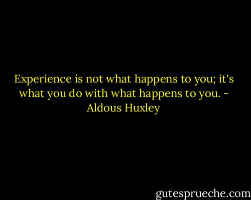 Experience is not what happens to you;<br />it's what you do with what happens to you. - Aldous Huxley