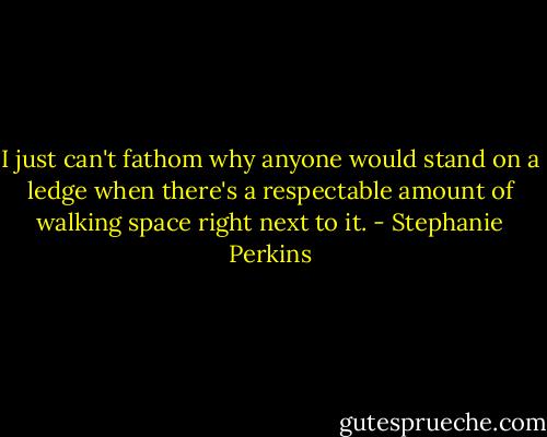 I just can't fathom why anyone would stand on a ledge when there's a respectable amount of walking space right next to it. - Stephanie Perkins