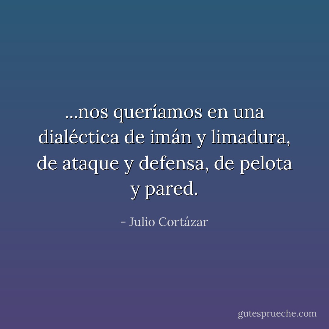 ...nos queríamos en una dialéctica de imán y limadura, de ataque y defensa, de pelota y pared. - Julio Cortázar