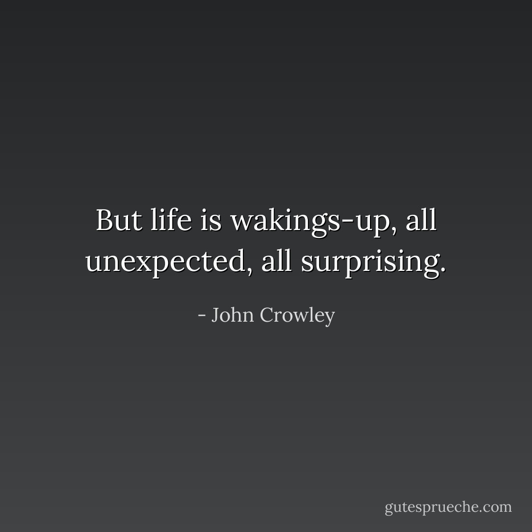 But life is wakings-up, all unexpected, all surprising. - John Crowley