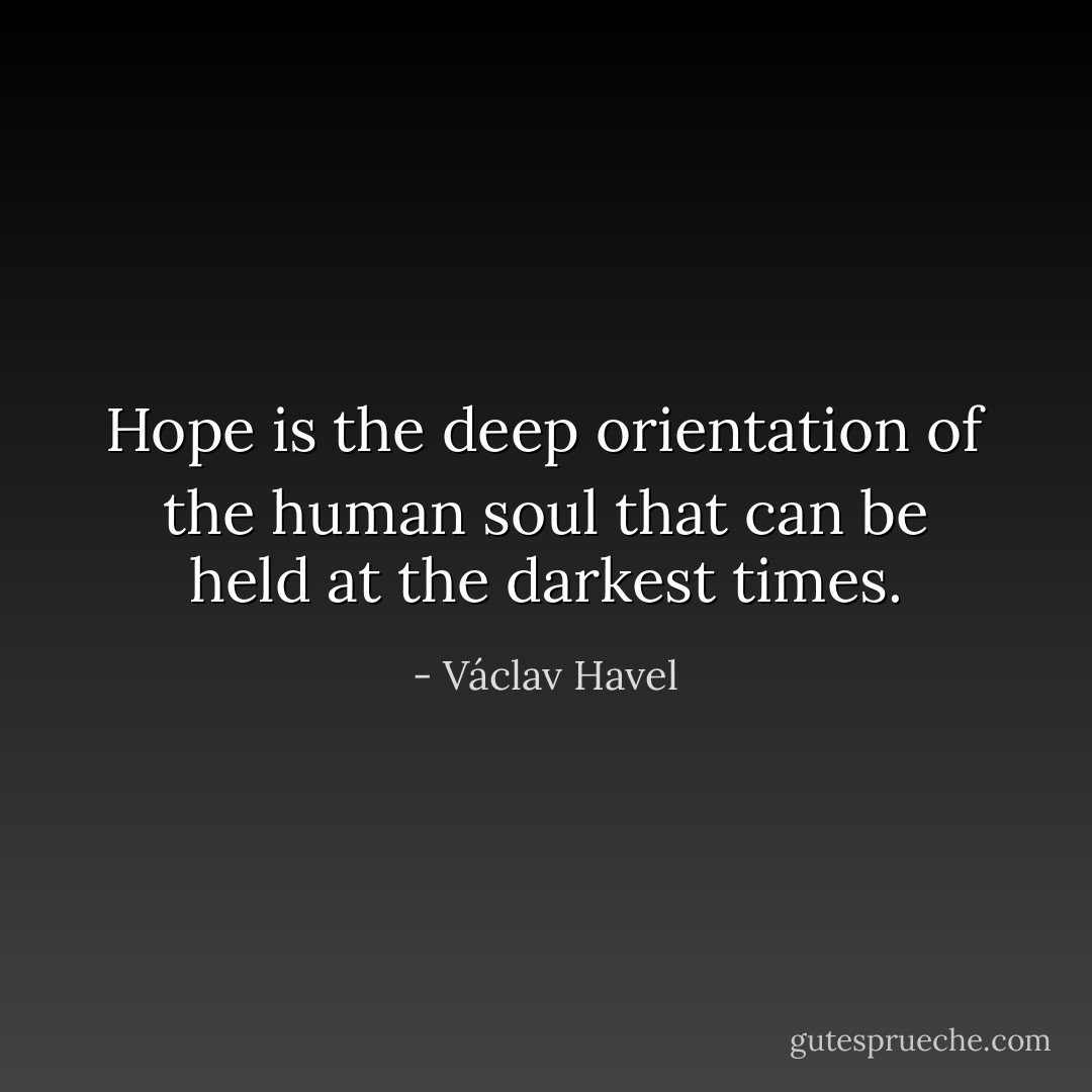 Hope is the deep orientation of the human soul that can be held at the darkest times. - Václav Havel