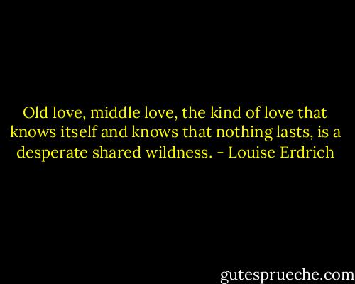 Old love, middle love, the kind of love that knows itself and knows that nothing lasts, is a desperate shared wildness. - Louise Erdrich