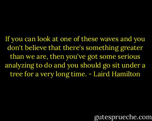 If you can look at one of these waves and you don't believe that there's something greater than we are, then you've got some serious analyzing to do and you should go sit under a tree for a very long time. - Laird Hamilton