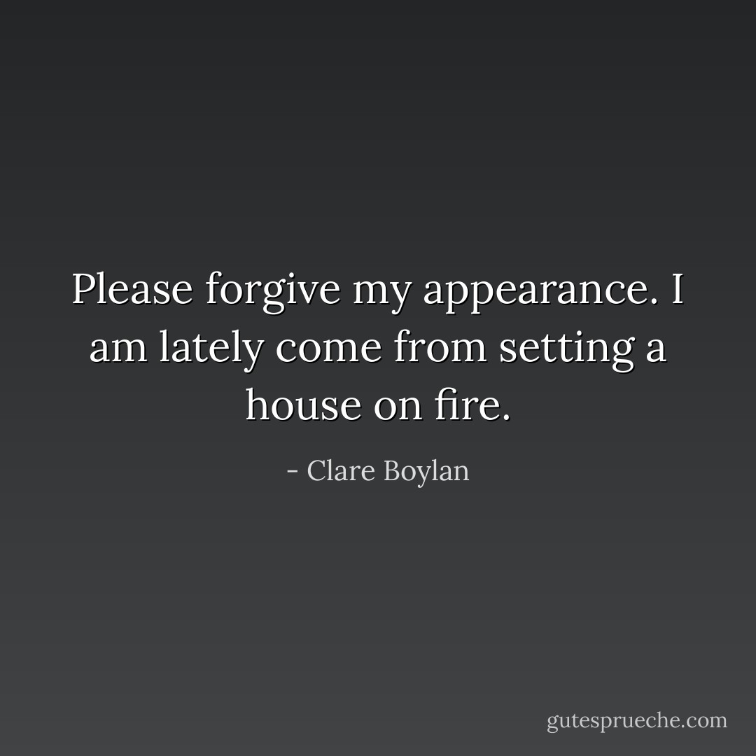 Please forgive my appearance. I am lately come from setting a house on fire. - Clare Boylan