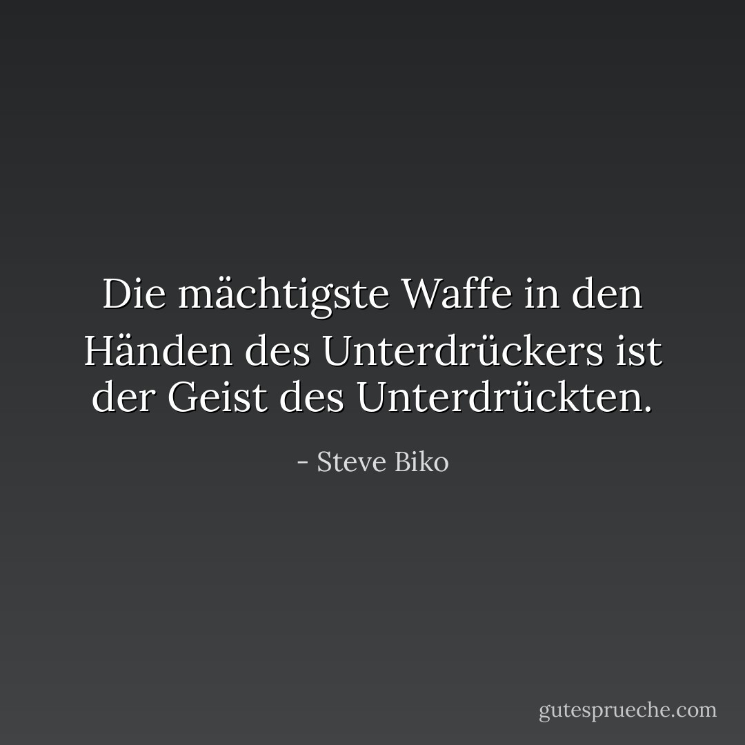 Die mächtigste Waffe in den Händen des Unterdrückers ist der Geist des Unterdrückten. - Steve Biko<