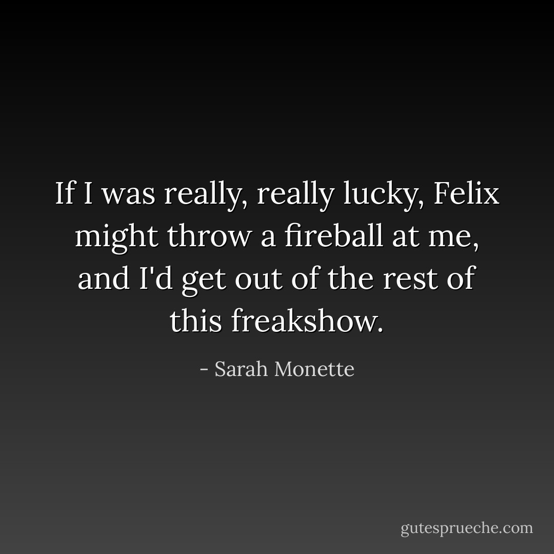 If I was really, really lucky, Felix might throw a fireball at me, and I'd get out of the rest of this freakshow. - Sarah Monette