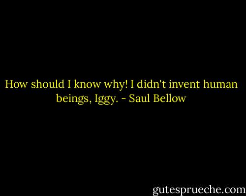How should I know why! I didn't invent human beings, Iggy. - Saul Bellow