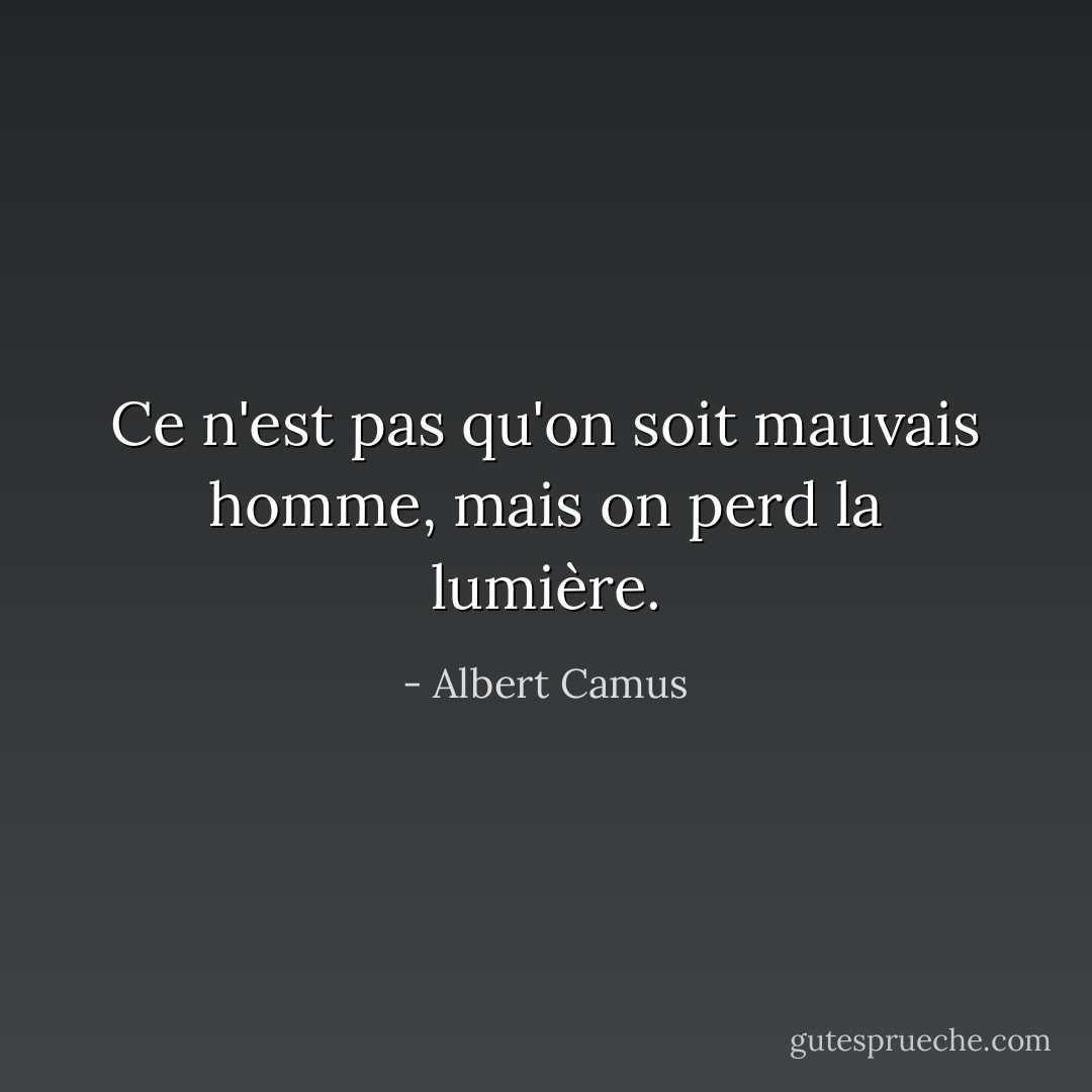 Ce n'est pas qu'on soit mauvais homme, mais on perd la lumière. - Albert Camus