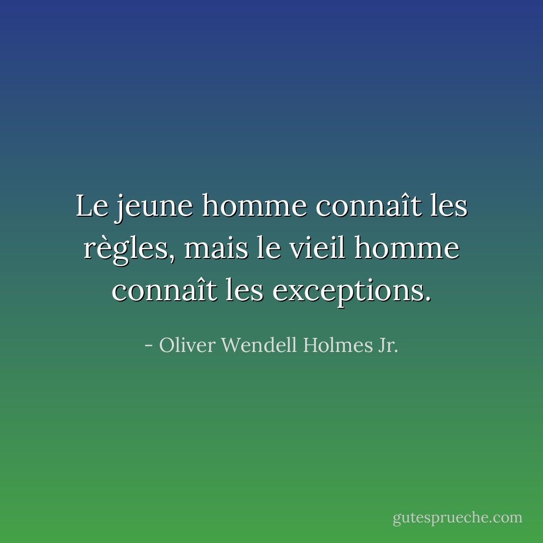 Le jeune homme connaît les règles, mais le vieil homme connaît les exceptions. - Oliver Wendell Holmes Jr.