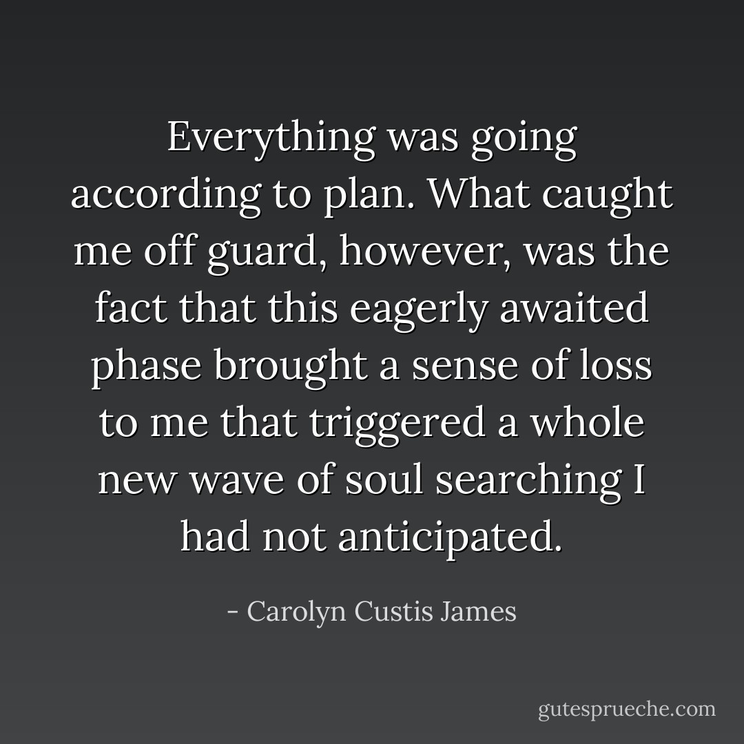 Everything was going according to plan. What caught me off guard, however, was the fact that this eagerly awaited phase brought a sense of loss to me that triggered a whole new wave of soul searching I had not anticipated. - Carolyn Custis James