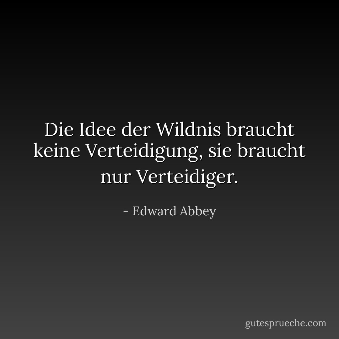 Die Idee der Wildnis braucht keine Verteidigung, sie braucht nur Verteidiger. - Edward Abbey<