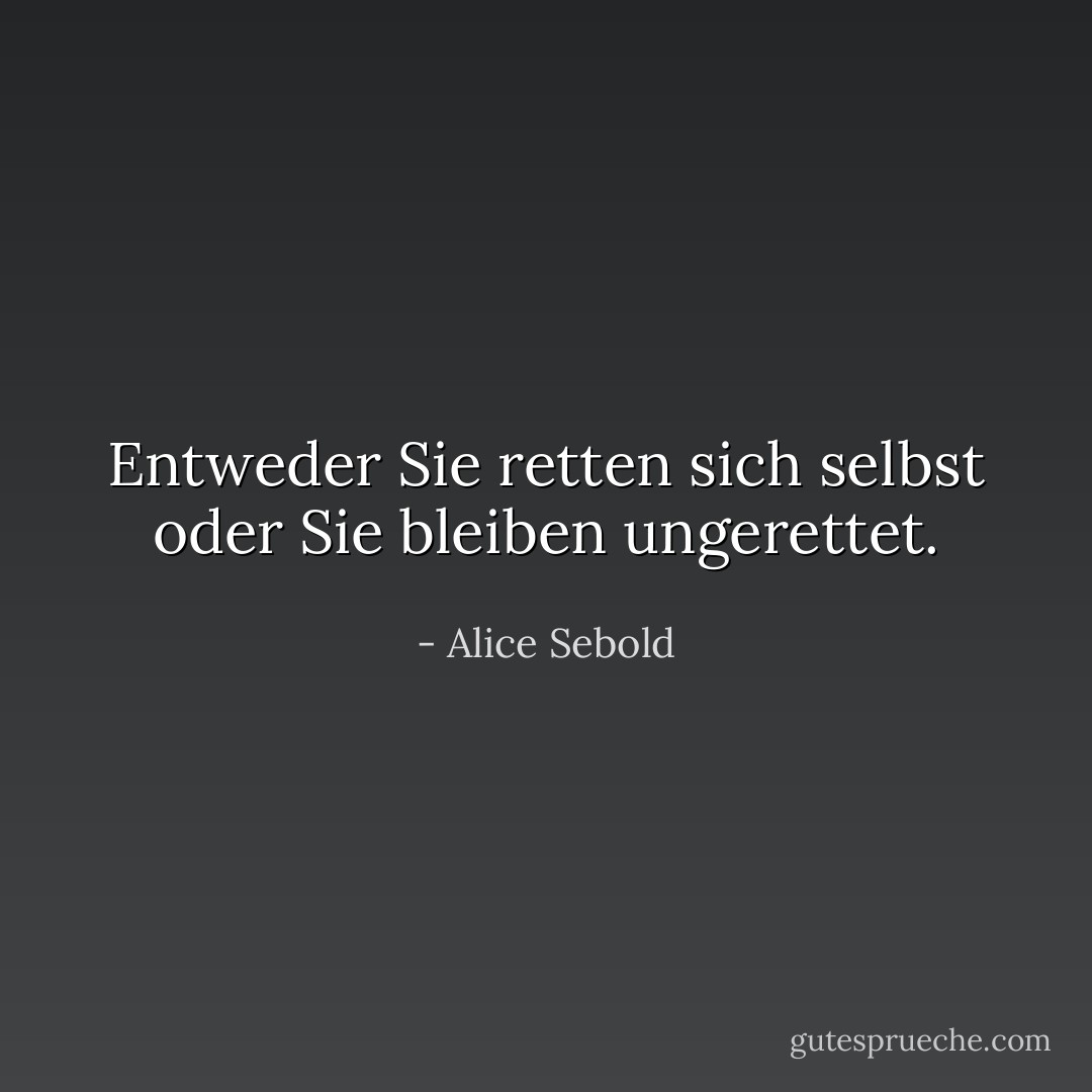 Entweder Sie retten sich selbst oder Sie bleiben ungerettet. - Alice Sebold<