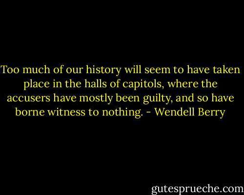 Too much of our history will seem to have taken place in the halls of capitols, where the accusers have mostly been guilty, and so have borne witness to nothing. - Wendell Berry