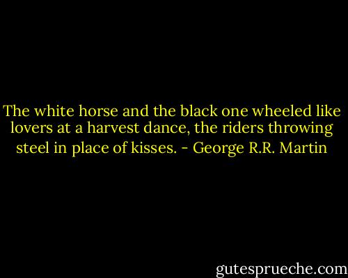 The white horse and the black one wheeled like lovers at a harvest dance, the riders throwing steel in place of kisses. - George R.R. Martin