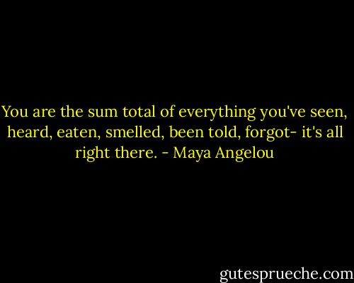 You are the sum total of everything you've seen, heard, eaten, smelled, been told, forgot- it's all right there. - Maya Angelou