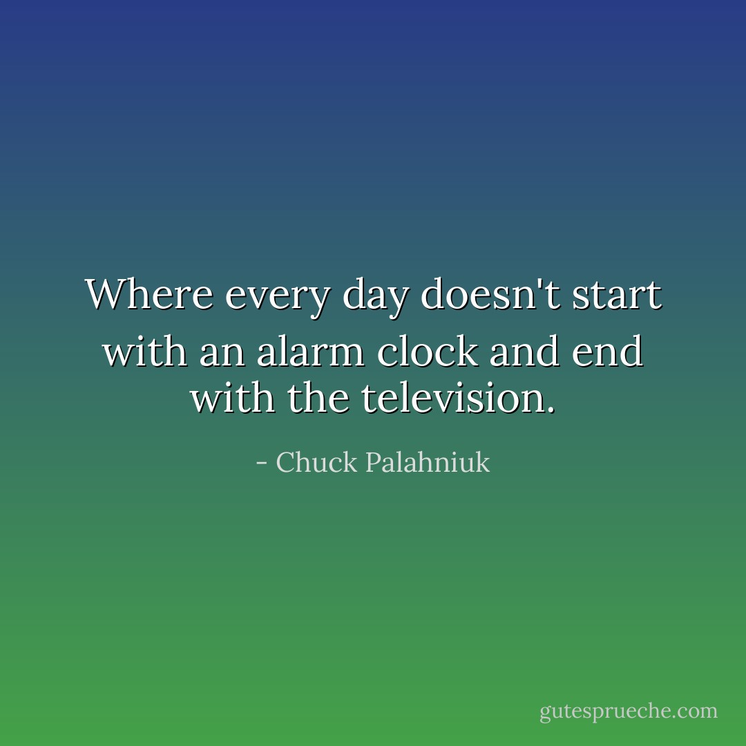 Where every day doesn't start with an alarm clock and end with the television. - Chuck Palahniuk