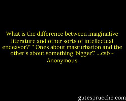 What is the difference between imaginative literature and other sorts of intellectual endeavor?" " Ones about masturbation and the other's about something 'bigger'." …csb - Anonymous