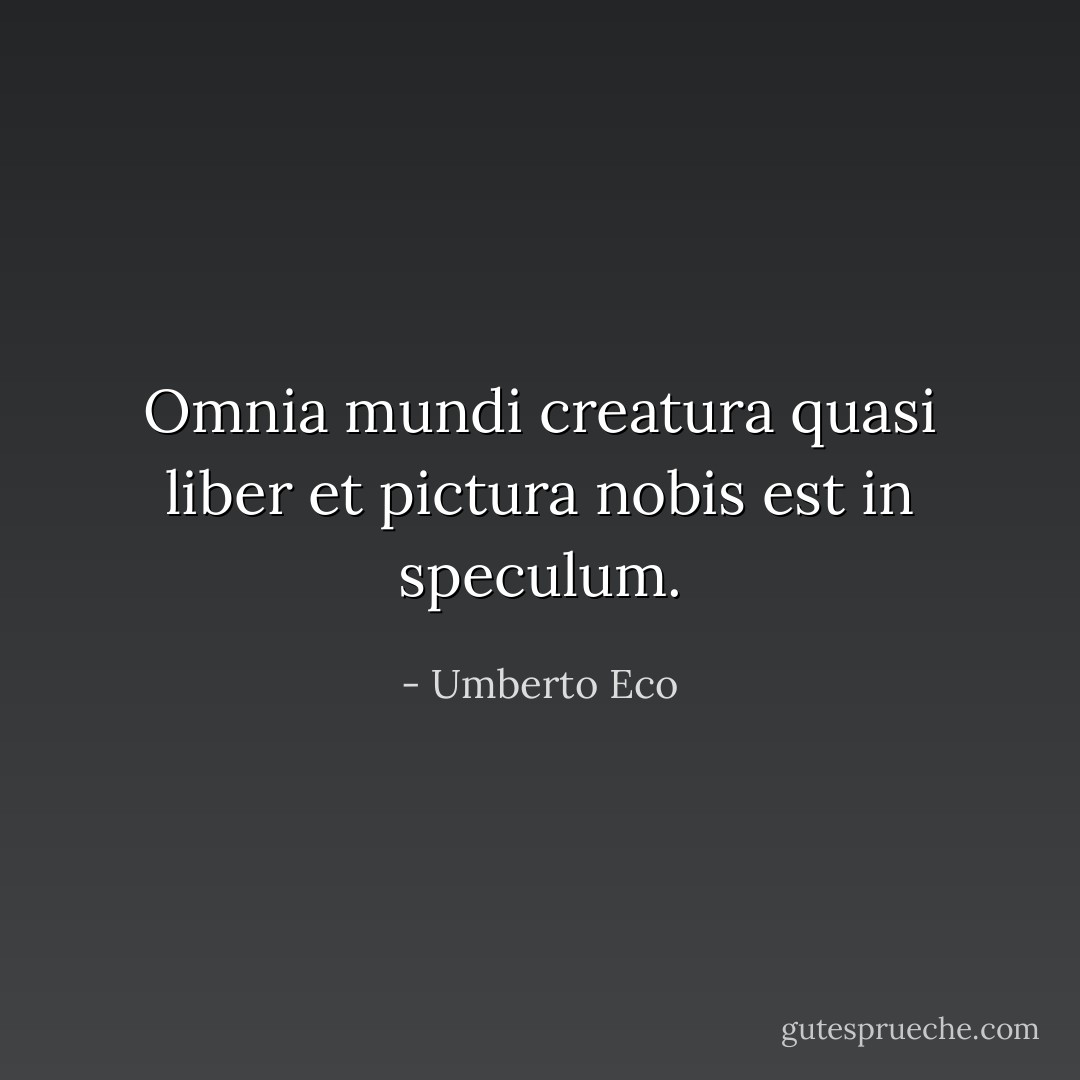 Omnia mundi creatura<br />quasi liber et pictura nobis est<br />in speculum. - Umberto Eco<