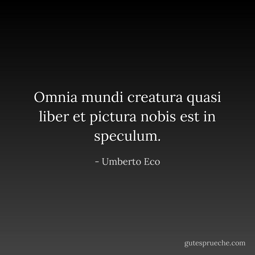 Omnia mundi creatura<br />quasi liber et pictura nobis est<br />in speculum. - Umberto Eco