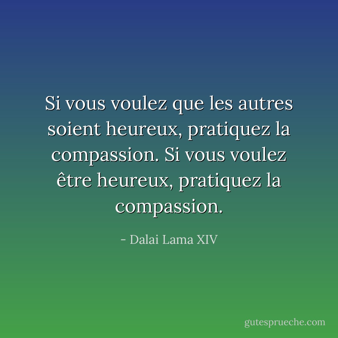 Si vous voulez que les autres soient heureux, pratiquez la compassion. Si vous voulez être heureux, pratiquez la compassion. - Dalai Lama XIV
