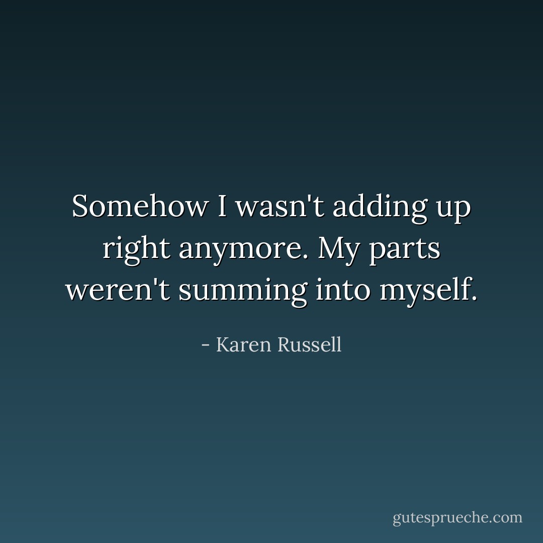 Somehow I wasn't adding up right anymore. My parts weren't summing into myself. - Karen Russell