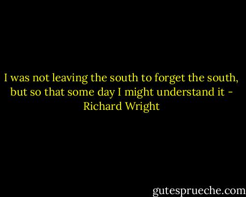 I was not leaving the south to forget the south, but so that some day I might understand it - Richard Wright