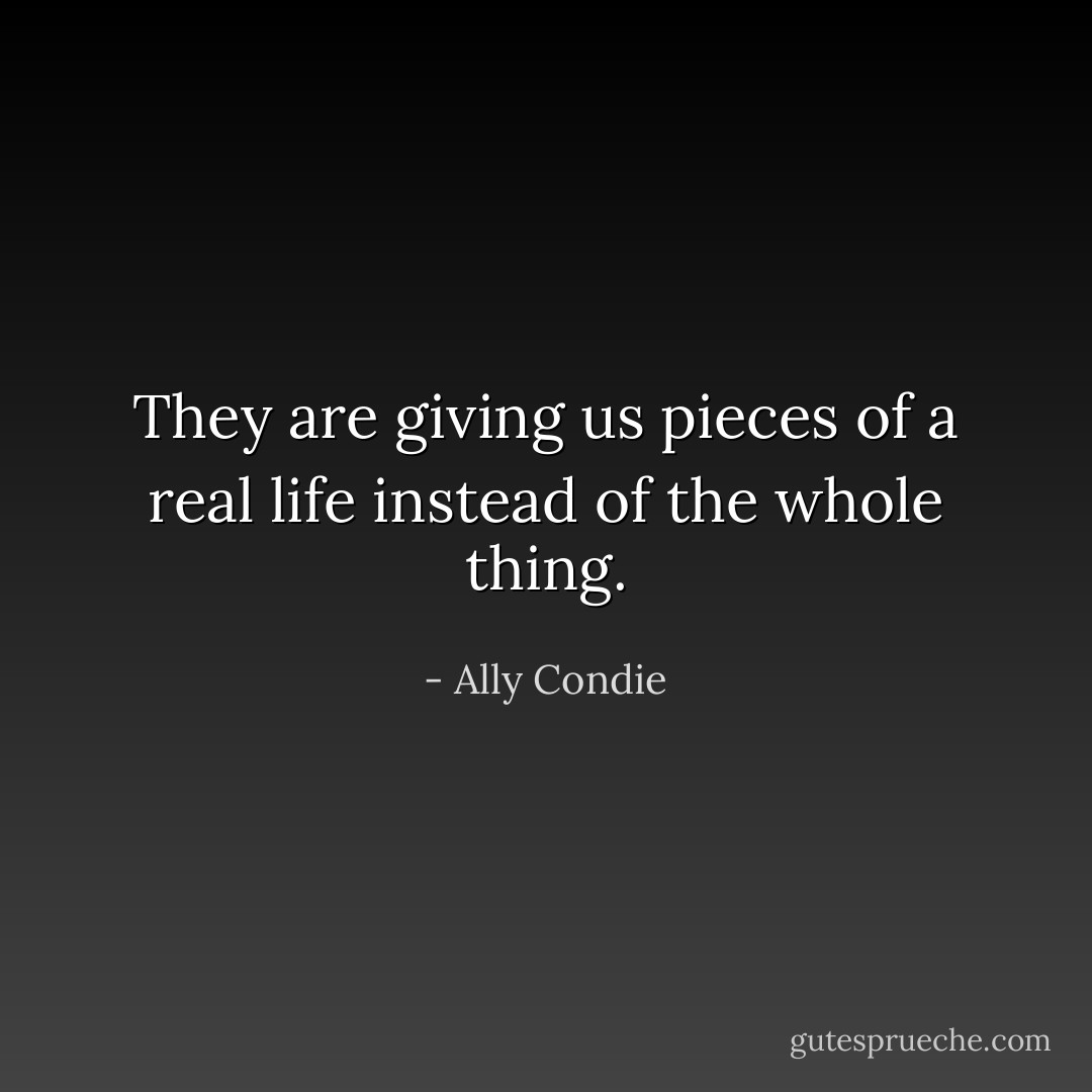 They are giving us pieces of a real life instead of the whole thing. - Ally Condie
